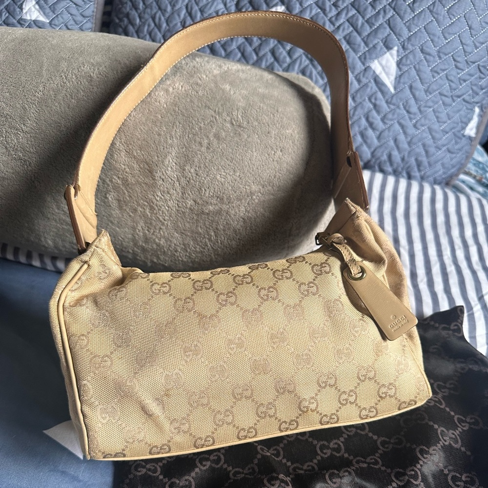 Gucci Monogram Canvas Leather Shoulder Strap Bag